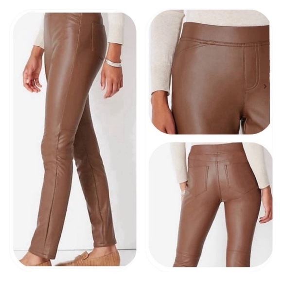 NWT J. Jill Vegan Leather Pants in Hickory Size XL Pull On Fleece Lined Stretchy - Picture 1 of 14